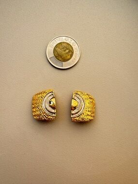 Vintage Gold Tone Textured Clip-On Earrings with Moon Motif